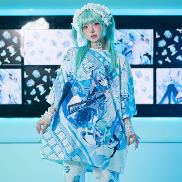 ACDC RAG x Hatsune Miku Forever White Blue Oversized Tee - Picture 2 of 8